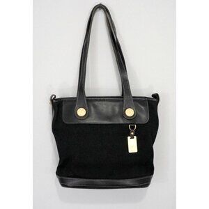 VINTAGE Dooney & Bourke Black Leather Canvas Handbag Purse Tote Bag
